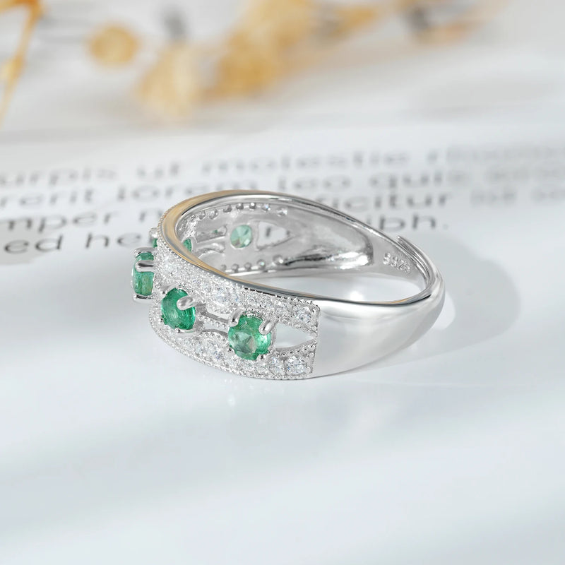 Sterling Silver Emerald Ring with CZ Stones for Women