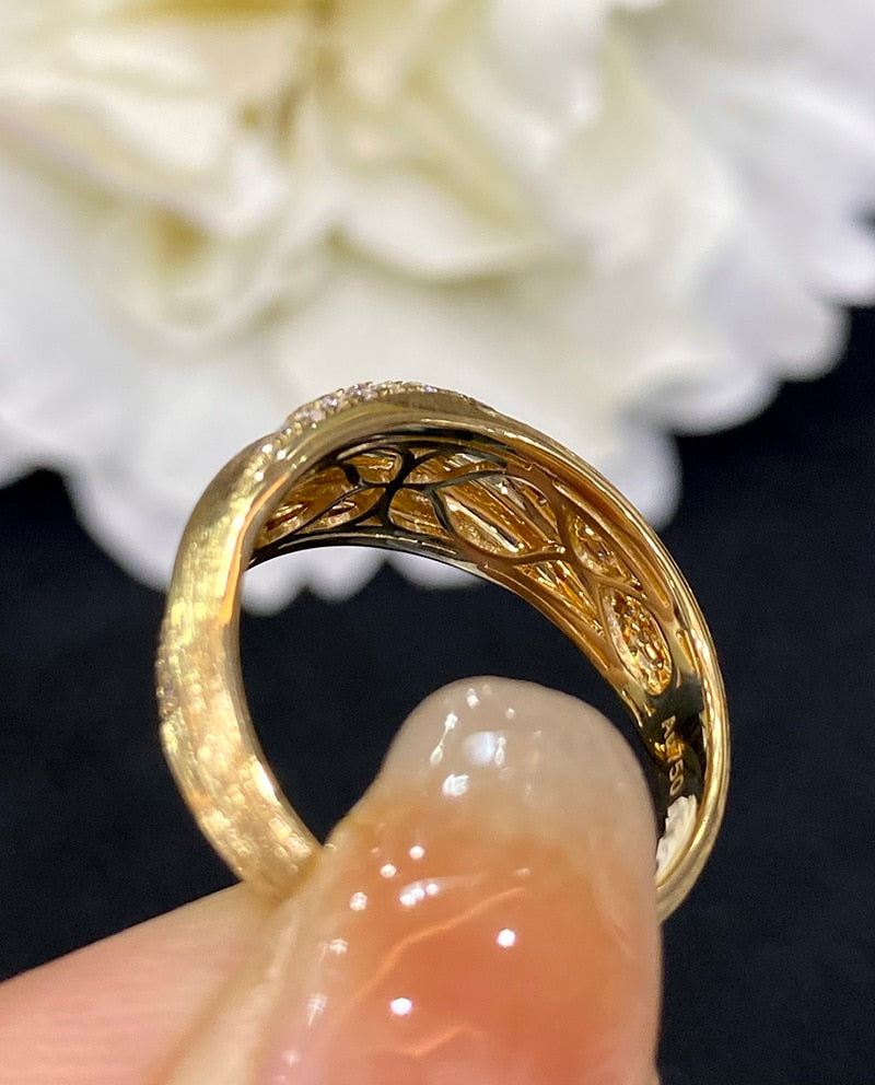 18K Yellow Gold Natural Diamond Skinny Tie Ring for Women