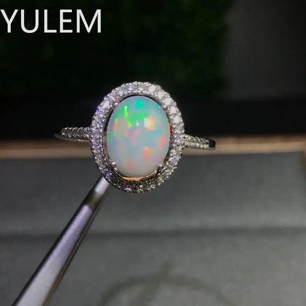 925 Silver Fire Opal Halo Ring for Women