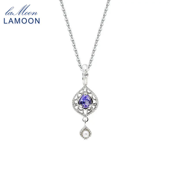 925 Sterling Silver Tanzanite Water Drop Pendant Necklace for Women