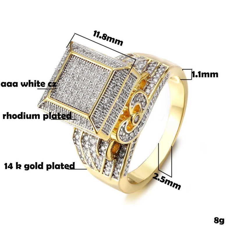 Copper Cubic Zirconia Bling Bling Hip Hop Ring for Men