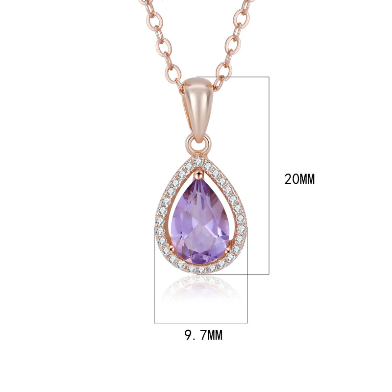 925 Sterling Silver Water Drop Amethyst Peridot Citrine Pendant Necklace for Women