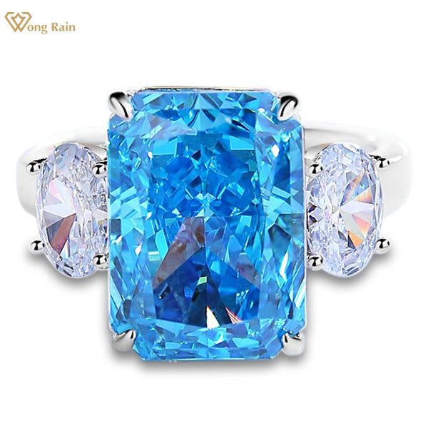 Wong Rain 925 Sterling Silver 6CT Crushed Ice Cut Aquamarine Citrine High Carbon Diamond Gems Engagement Ring Jewelry for Women