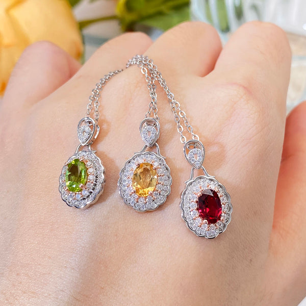 925 Sterling Silver Garnet Peridot Citrine Cubic Zircon Pendant Necklace for Women