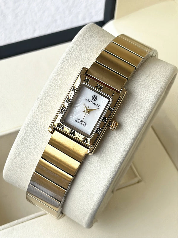 Luxury Square Steel Women's Wristwatch with Quartz Movement & Waterproof Design in Yellow Gold Tone