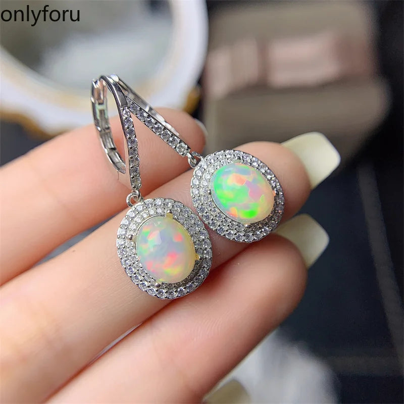 925 Silver Natural Opal Drop Earrings 8mm*10mm for Women