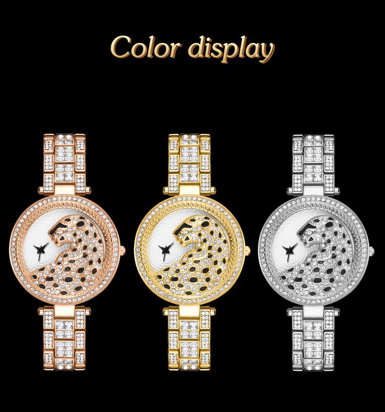 Gold Iced Out Diamond Leopard Print Watch for Women