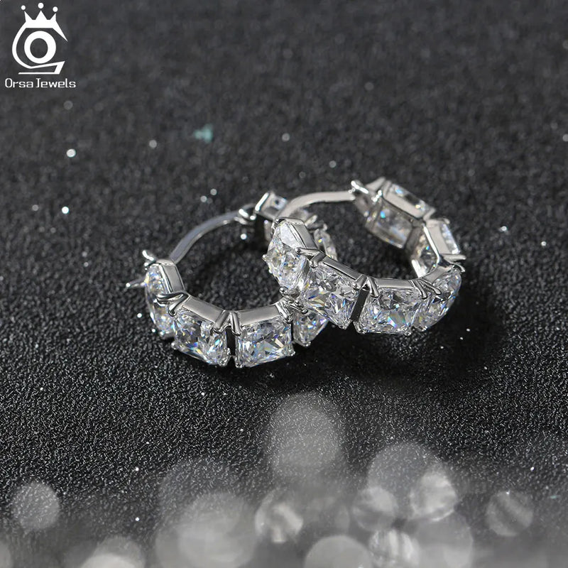 Sterling Silver Round Zircon Hoop Earrings for Women