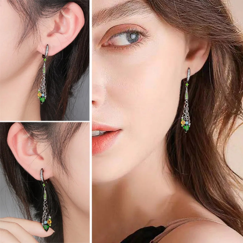 925 Sterling Silver Chrome Diopside Citrine Earrings for Women