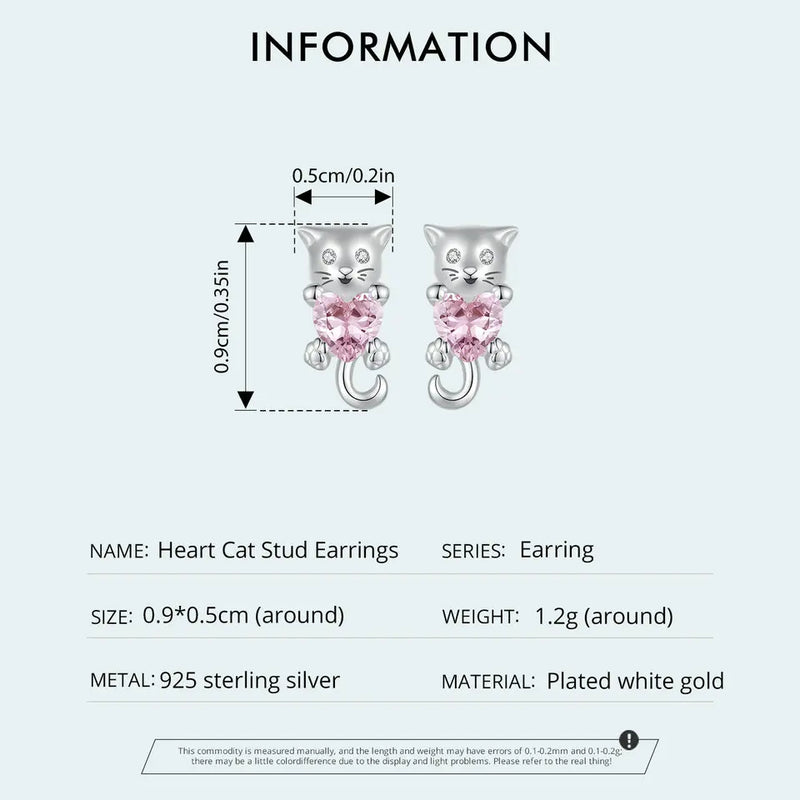 Sterling Silver Cat Stud Earrings for Women