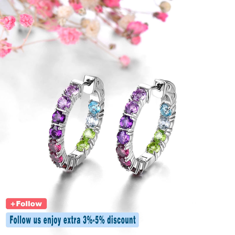 Sterling Silver Natural Colorful Gemstone Earrings 5 ctw for Women