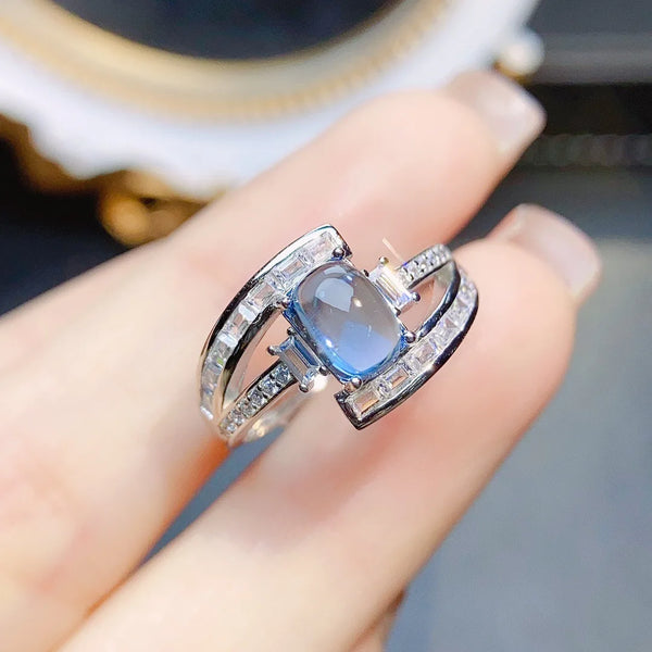 S925 Sterling Silver 5*7 Natural Topaz Ring