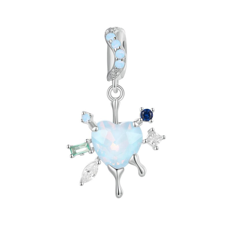 Sterling Silver Snowflake Pendant Charm, Ice Rainbow Beads for Women