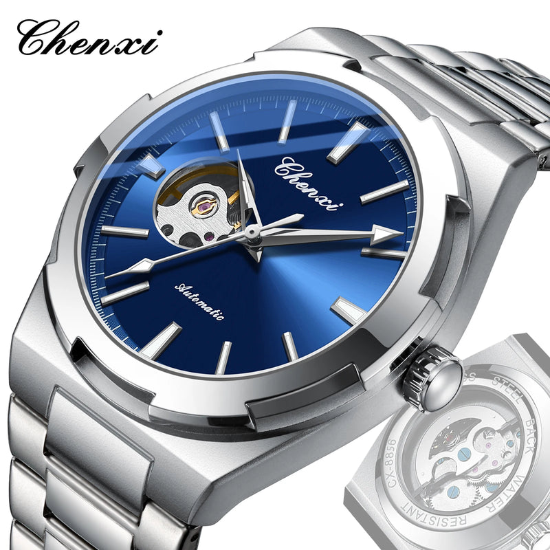 Stainless Steel Automatic Mechanical Hollow Skeleton Watch for Men