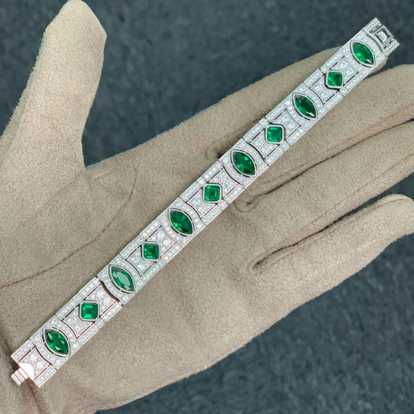 925 Sterling Silver Emerald High Carbon Diamond Gemstone Bracelet Bangle for Women