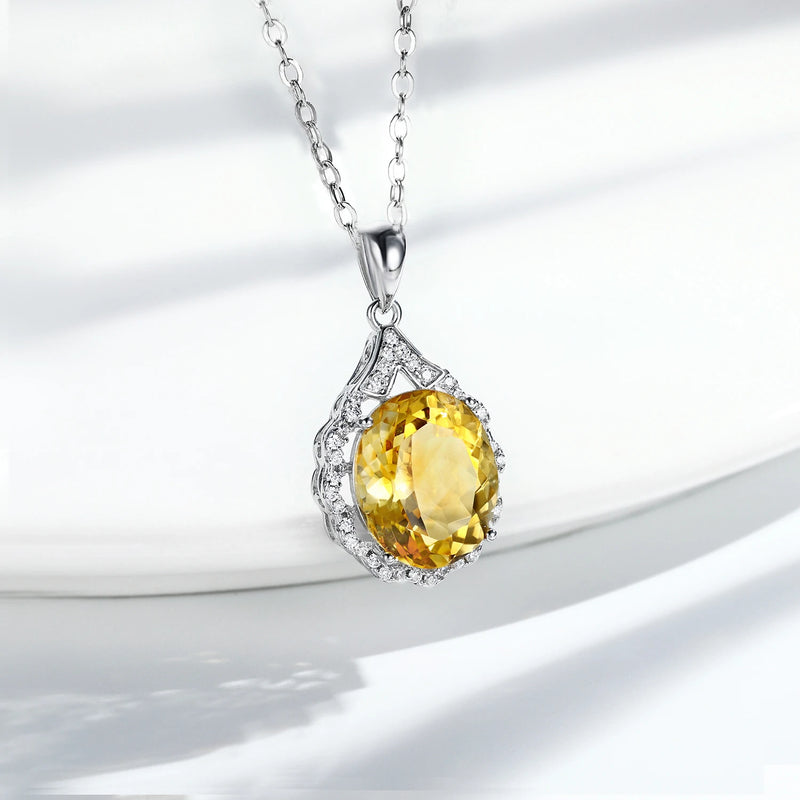 925 Sterling Silver Citrine Gemstone Pendant Necklace for Women.