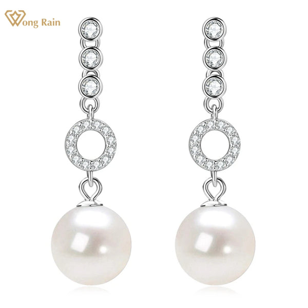 Sterling Silver Pearl Diamond Drop Dangle Earrings for Women