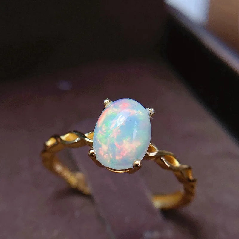 sterling silver 6x8mm opal ring for women