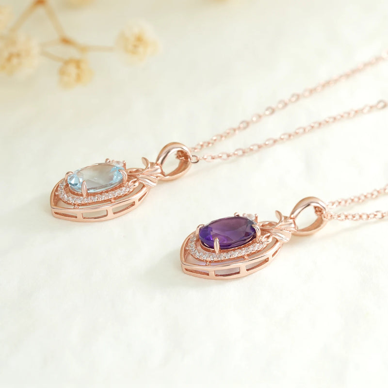 925 Sterling Silver Amethyst Blue Topaz Pendant Necklace for Women