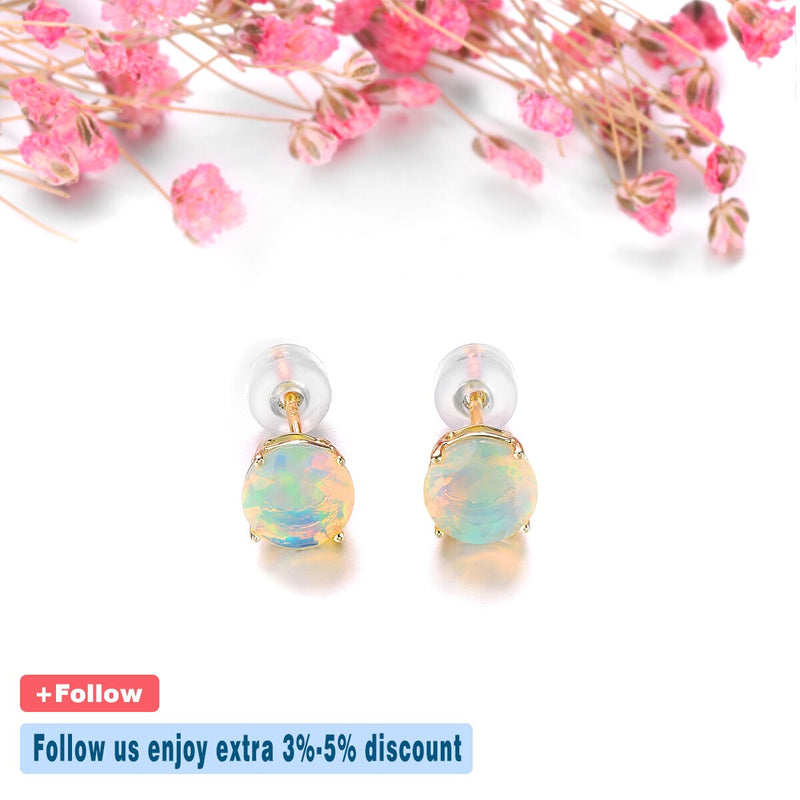 14k Yellow Gold Natural Opal 1.30 Carat Stud Earrings for Women