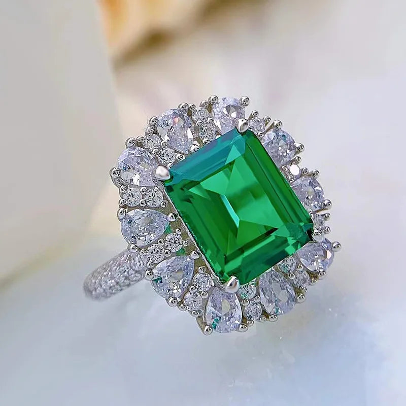 Sterling Silver Emerald Cut Wedding Ring for Women 11x9mm