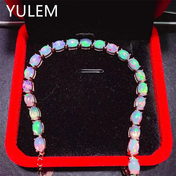 925 Sterling Silver Natural Opal Bracelet for Women