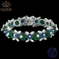 Sterling Silver Lab Sapphire High Carbon Diamonds Gemstone Bracelet