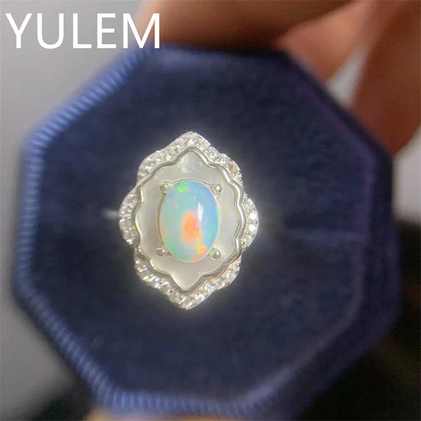 925 Silver Natural White Opal Ring for Woman