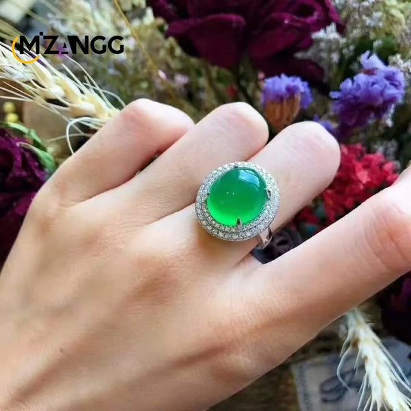 Sterling Silver Ice Kind Green Chalcedony and Red Chalcedony Ring for Women