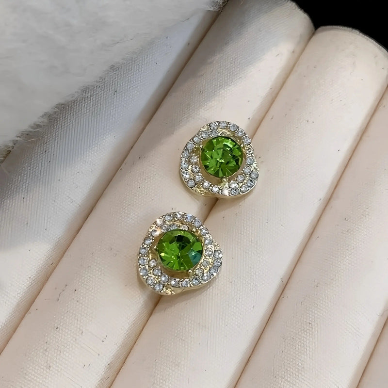 Gold Peridot Round Stud Earrings for Women