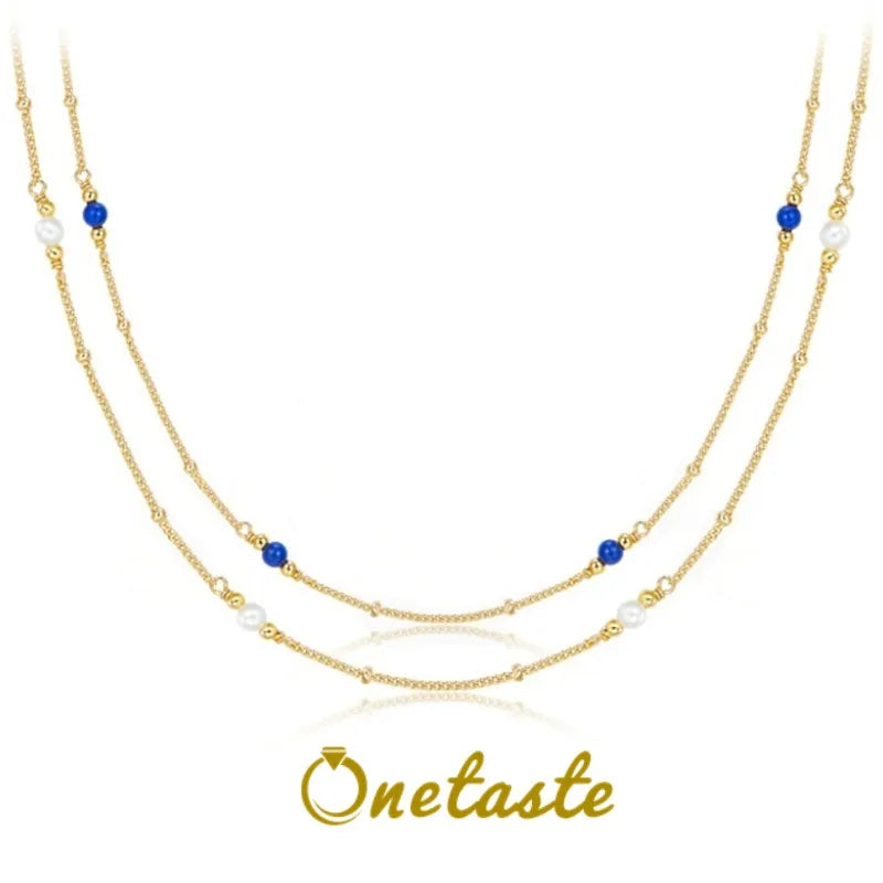 Sterling Silver Lapis Lazuli Pearl Chain Necklace for Women