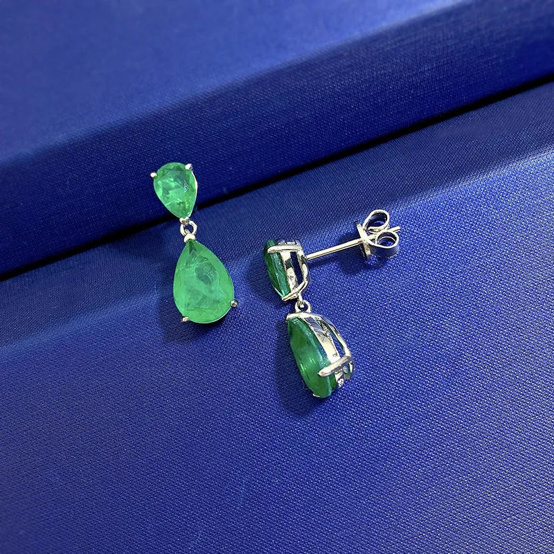 Sterling Silver Emerald Diamond Dangle Earrings for Women