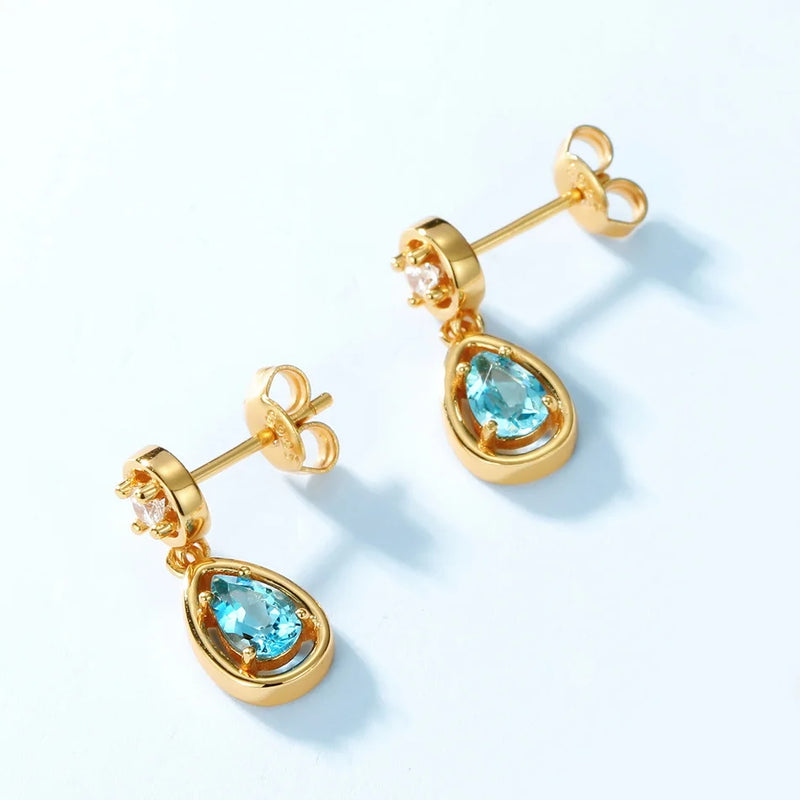 Sterling Silver Swiss Blue Topaz Dangle Earrings for Women