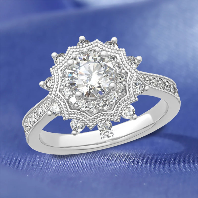 925 Sterling Silver Moissanite Snowflake Ring for Women