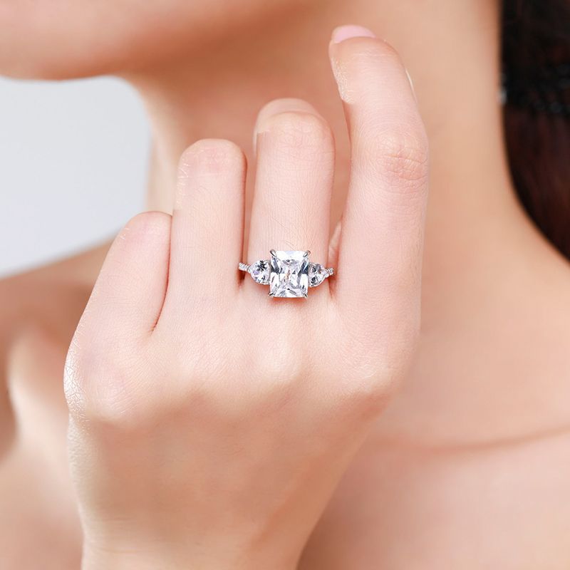 Sterling Silver 6 Carat Moissanite Radiant Cut Engagement Ring for Women