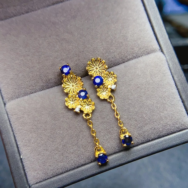 Sterling Silver 3mm Sapphire Flower Earrings for Women