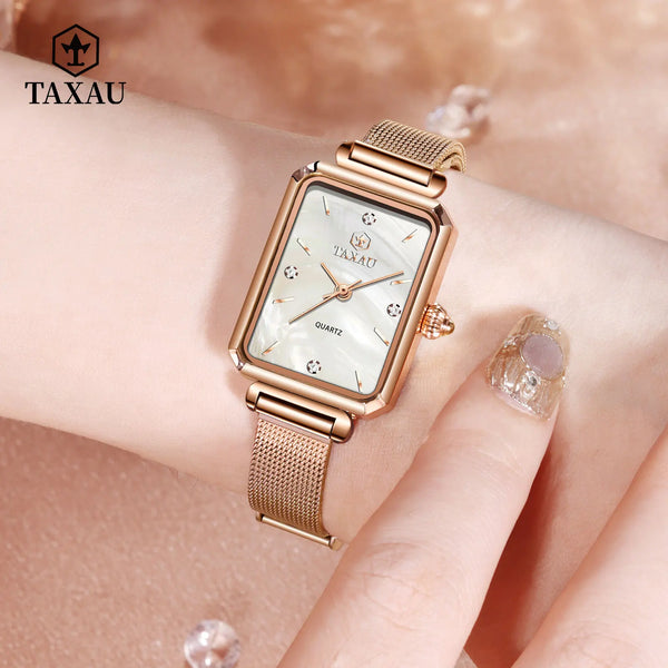 Stainless Steel Quartz Square Watch for Women