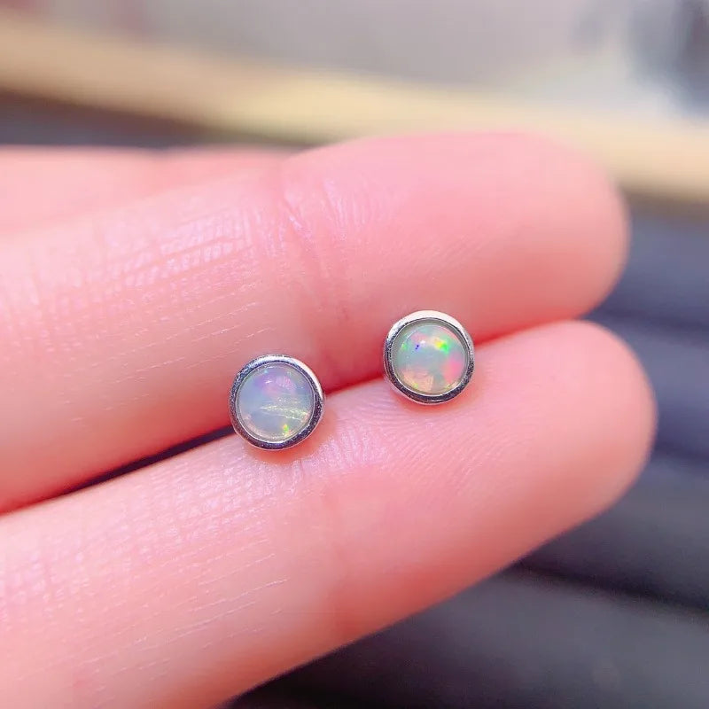 Silver 4mm Round Opal Stud Earrings for Women