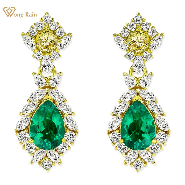 Wong Rain Elegant Vintage 925 Sterling Silver 2.5CT Pear Cut Emerald Gemstone Drop Earrings Jewelry for Women Anniversary Gifts