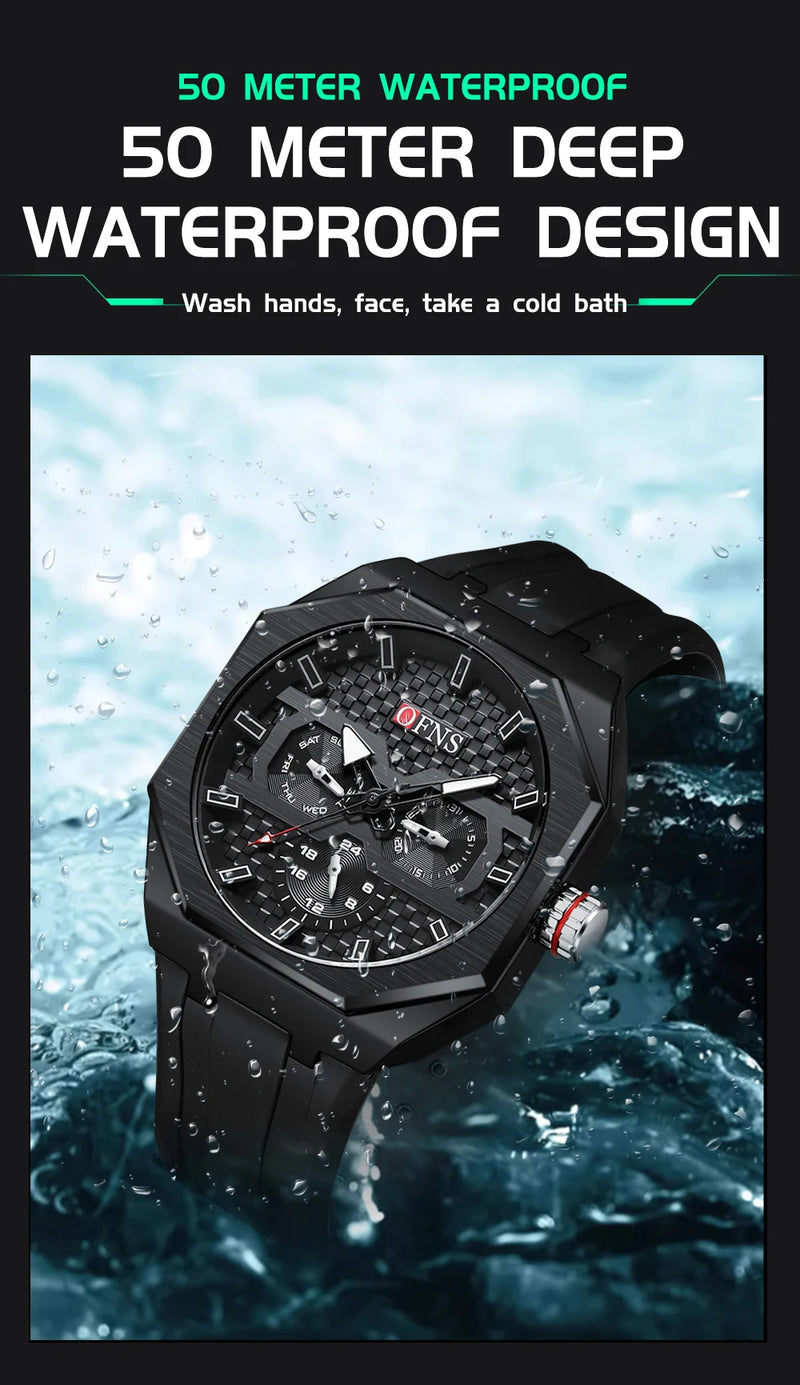 Stainless Steel Silicone Chronograph Watch for Men