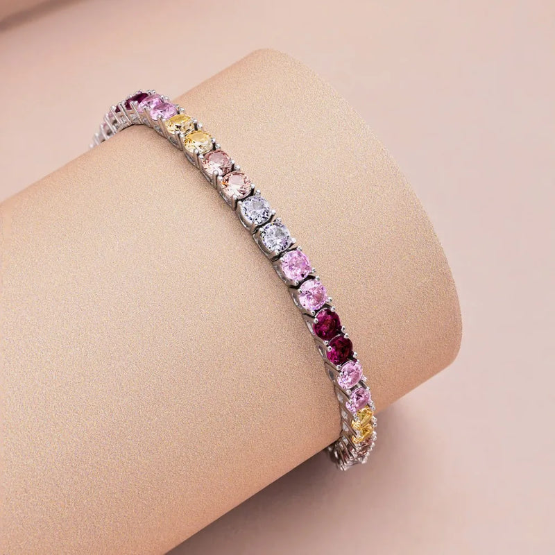 Sterling Silver Rainbow Zircon Tennis Bracelet for Women