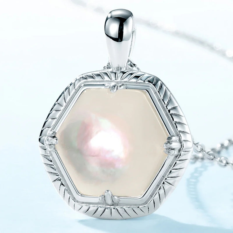 925 Sterling Silver White Shell Pendant Necklace for Women