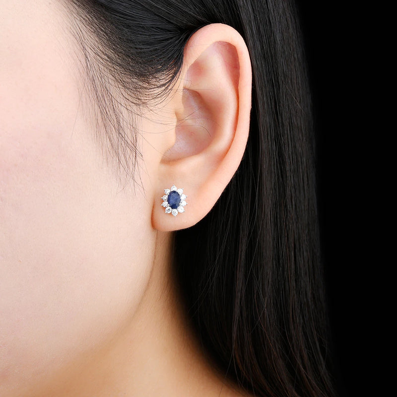 Sterling Silver 1.20 ctw Blue Sapphire Stud Earrings for Women