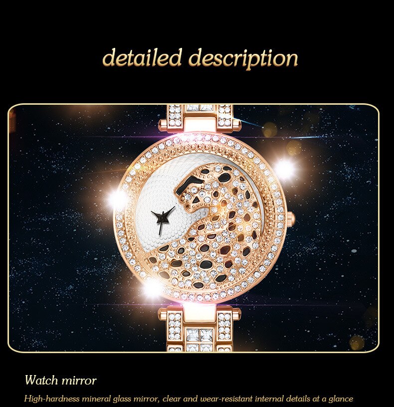 Gold Iced Out Diamond Leopard Print Watch for Women