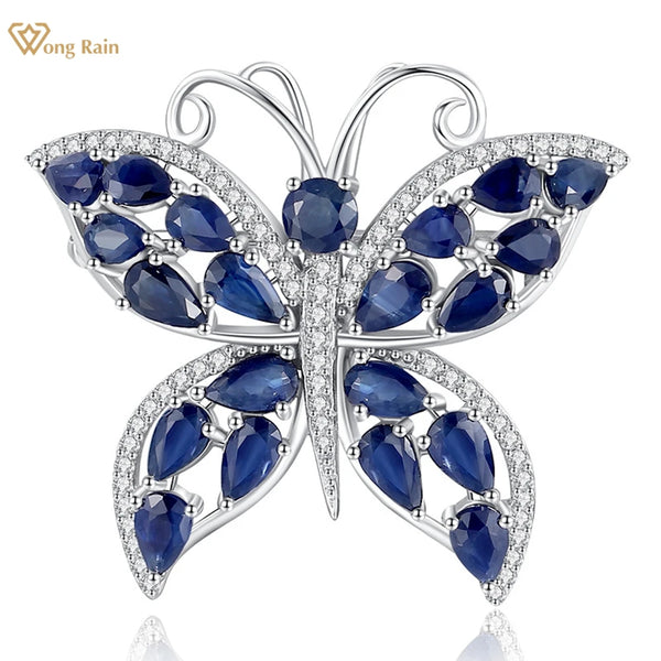 Wong Rain Vintage 100% 925 Sterling Sliver Sapphire High Carbon Diamond Gems Butterfly Brooch Brooches Jewelry Anniversary Gifts