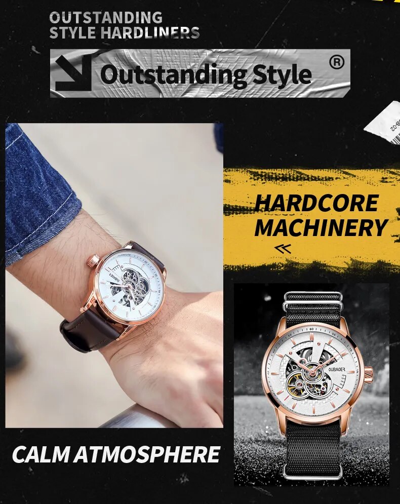 Stainless Steel Leather Automatic Mechanical Watch for Men