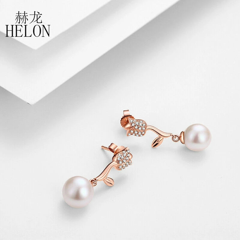 14K Rose Gold Water Pearls Stud Earrings for Women