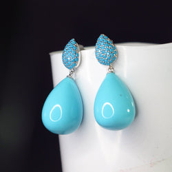 925 Silver Natural Turquoise, Pink Quartz, Aquamarine, Black, Red Stone Pearl Drop Earrings for Women