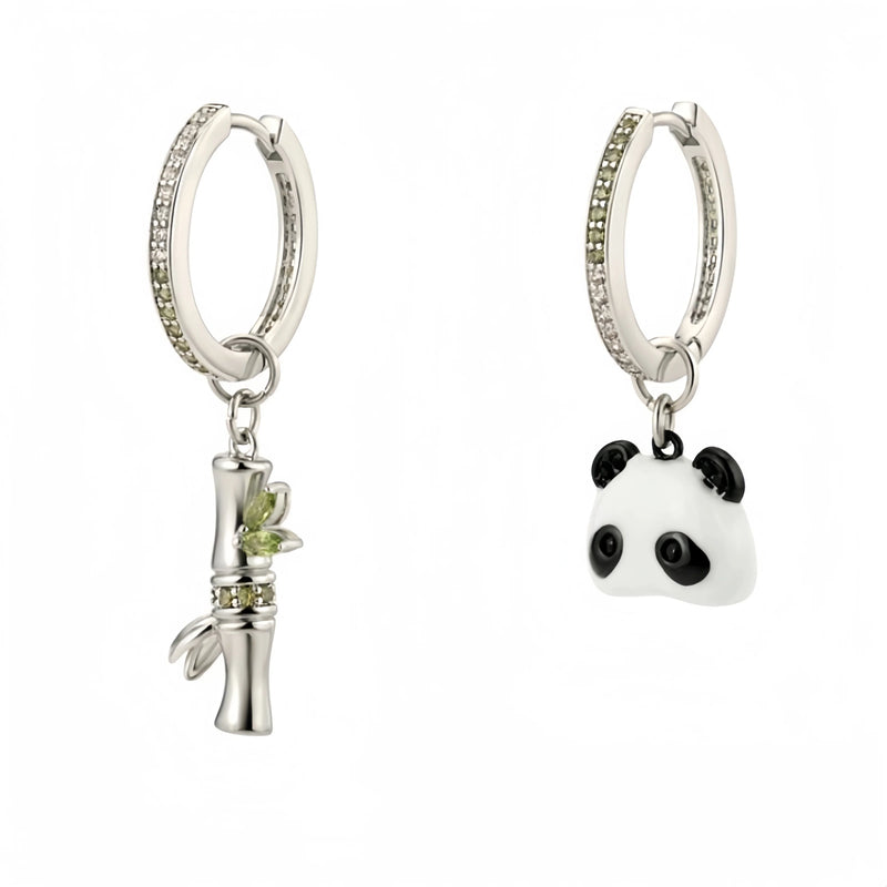 Sterling Silver Bamboo Panda Earrings for Women