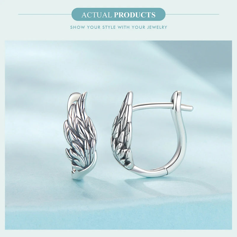 925 Sterling Silver Angel Wing Hoop Earrings for Women